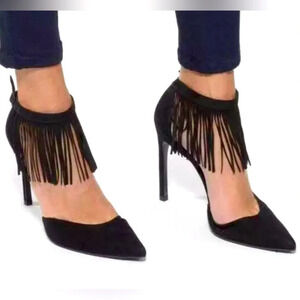 Stuart Weitzman Fringelica Suede velvet Point Pump prom fringe wedding boho 9.5